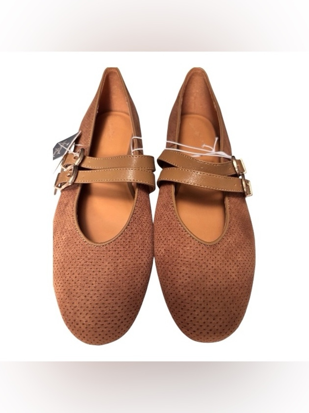 Women’s Brown Suede Mary Jane Flats with Double Strap